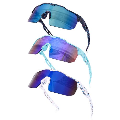 KesaPlan Kids Baseball Sunglasses, Youth Sports Sunglasses for Boys Girls 3-12 Sun Glasses for Cycling Running(Black/Green Mirrored + Green + White/Blue Mirrored)