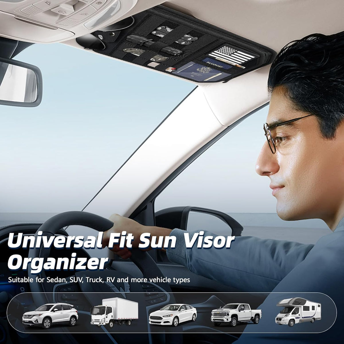 Dadanism Car Sun Visor Organizer, Fit Most Car Truck SUV Jeeps Patrols Van