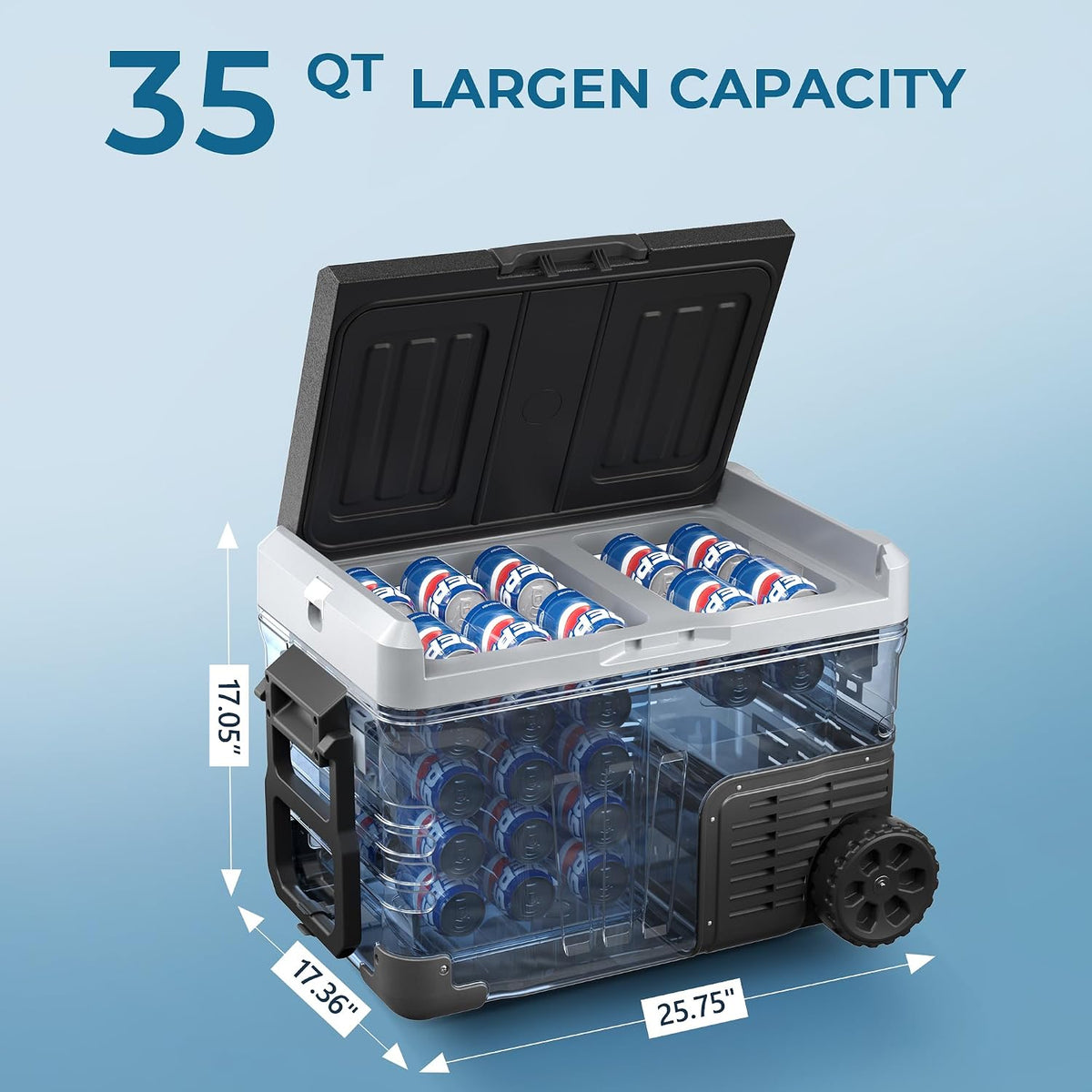 EUHOMY 12 Volt Refrigerator, 35QT(33L) Dual Zone Electric Cooler, Portable Freezer 12V/24V DC 110-240V AC, 12V Fridge -4℉~68℉, 12V Cooler with Wheels & Basket for Travel, Truck, Camping, Boat