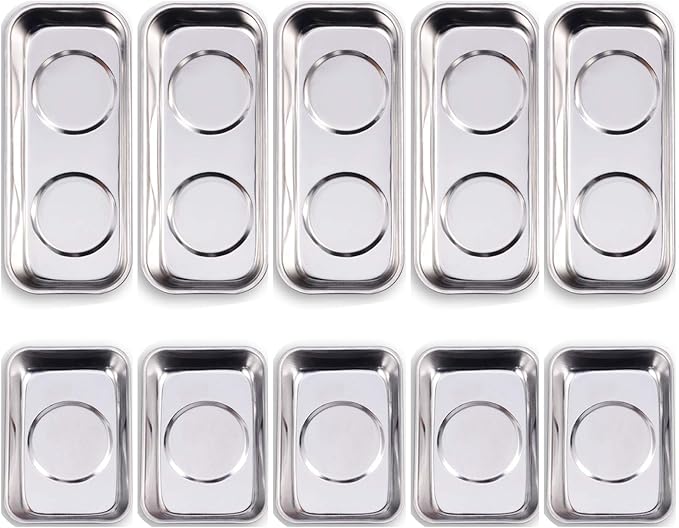 10-Piece Magnetic Tray Holder (3.6" x 2.4" / 5.9" x 2.5" Square), Stainless Steel Magnet Trays Set For Socket Screw Nuts Bolts Metal Parts & Tool Organization