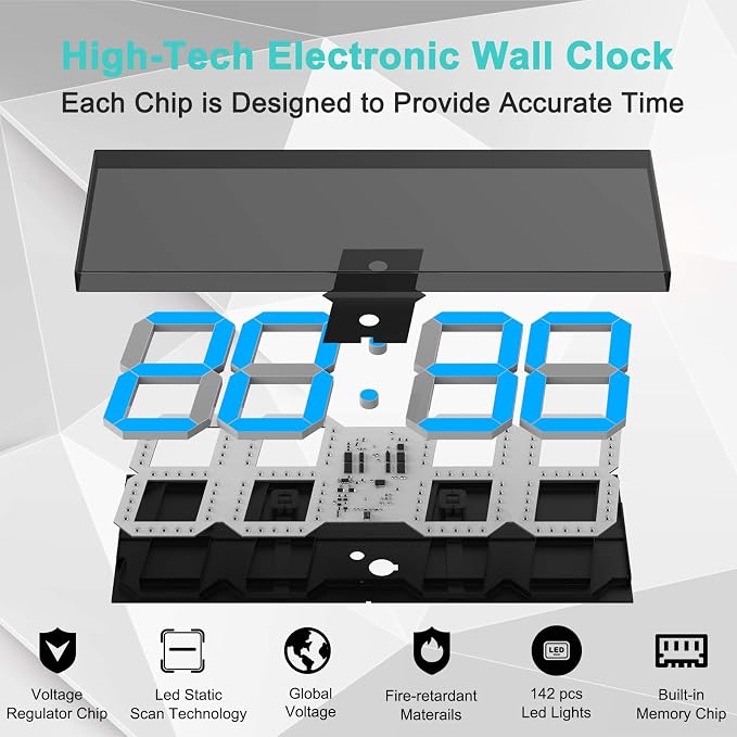 CHKOSDA LED Large Digital Wall Clock, Oversize Wall Clock