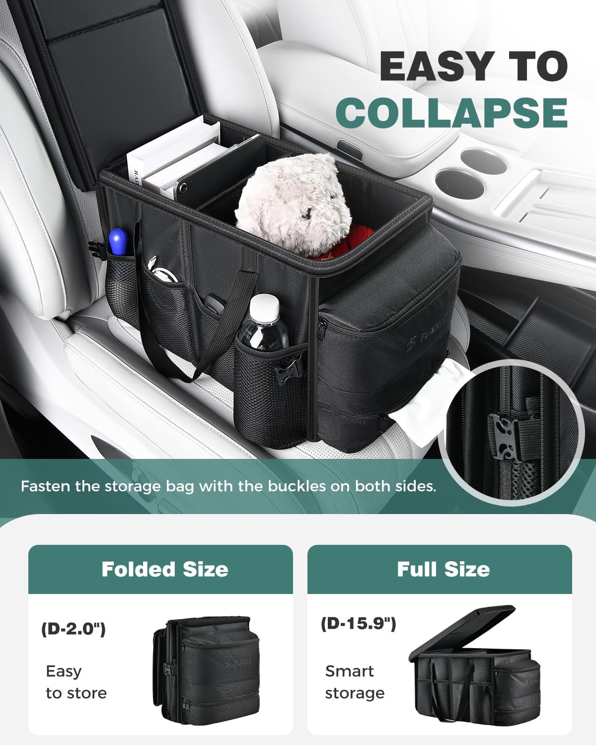 FLORICH Car Seat Organizer, Premium Backseat Car Organizer with Tray for Kids and Adults, Front Passenger Organizer with Tissue Box and Cup Holder and Mesh Pockets Waterproof