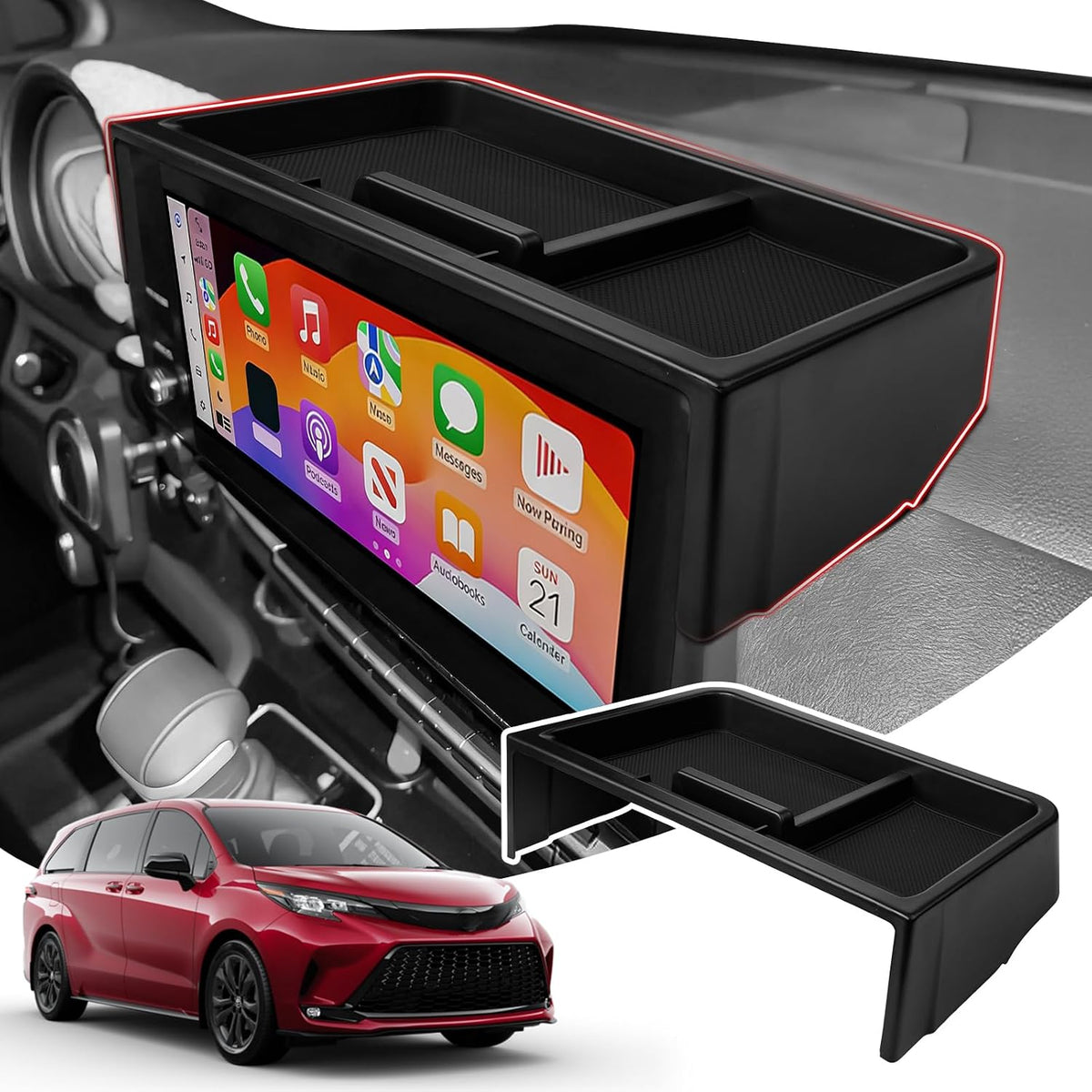 Autorder 2PCS Center Console Organizer for 2024 2025 Toyota Grand Highlander LE/XLE/Limited/Platinum/Nightshade Hybrid Accessories Armrest Storage Box Secondary Insert Tray