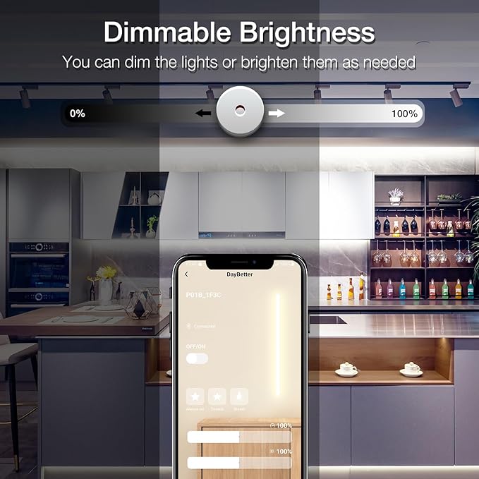 DAYBETTER COB LED Strip Light,LED Lights for Bedroom 16.4ft,Daylight White 6500K Dotless LED Light Strip,3200 LEDs Super Bright Dimmable 24V Flexible Tape Lights with Remote,Kitchen,Cabinets Lighting