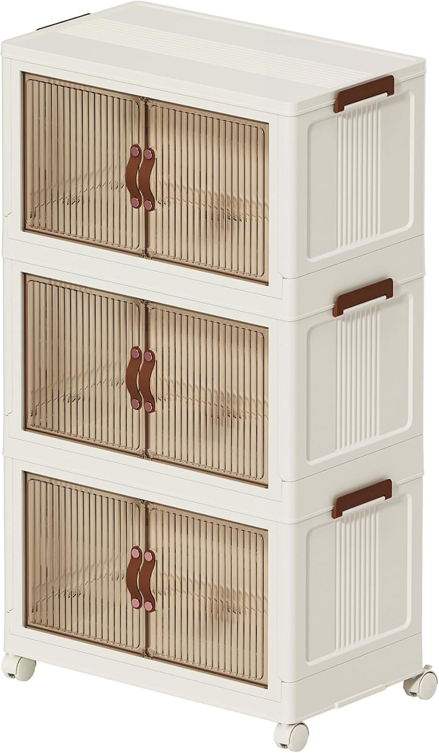 Collapsible Storage Bins with Lids - Stackable Plastic Closet Organizers for Clothes, and Home Organization White (4-rack, 17 Gal/rack)