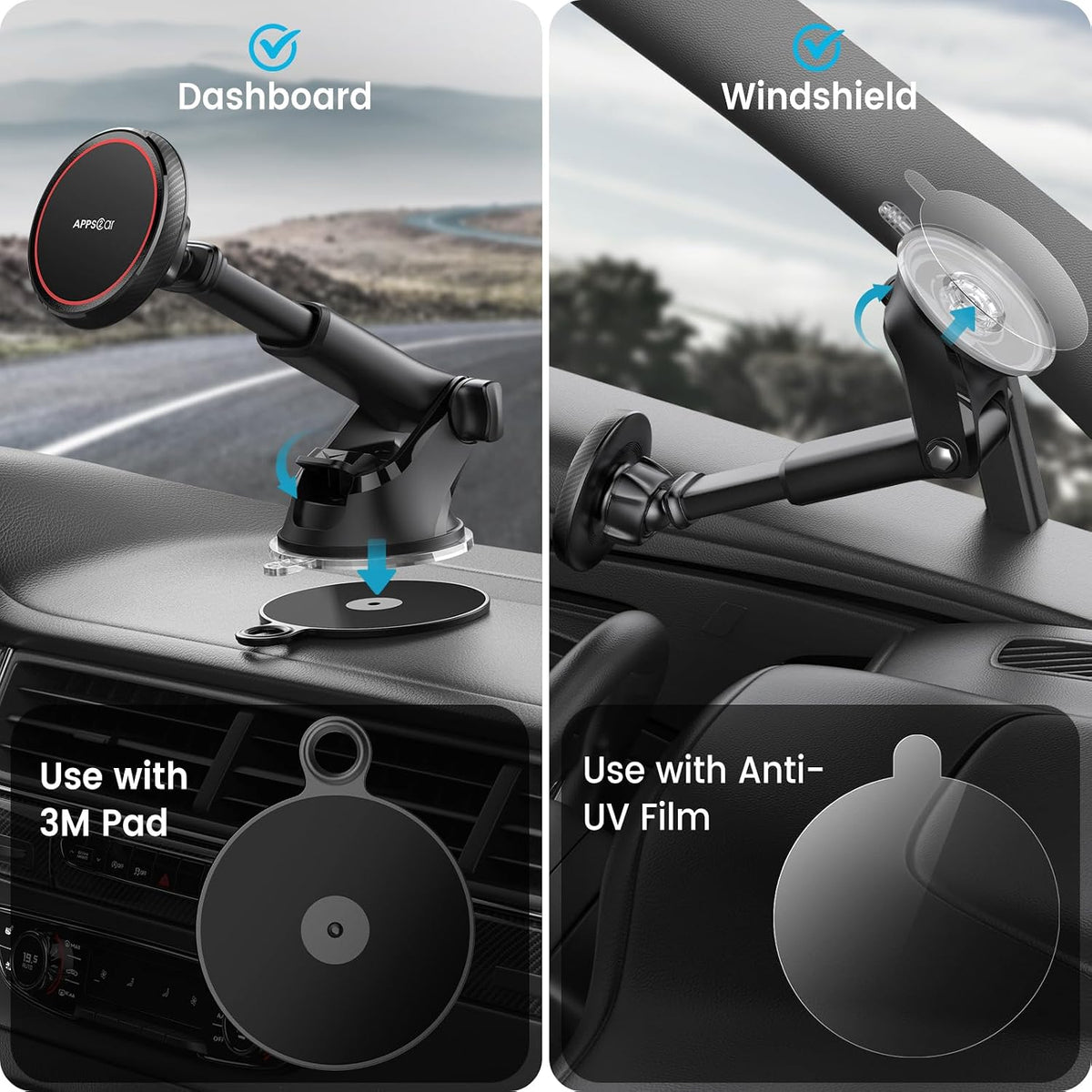 APPS2Car Magnetic Car Mount for MagSafe, Dashboard and Windshield Holder