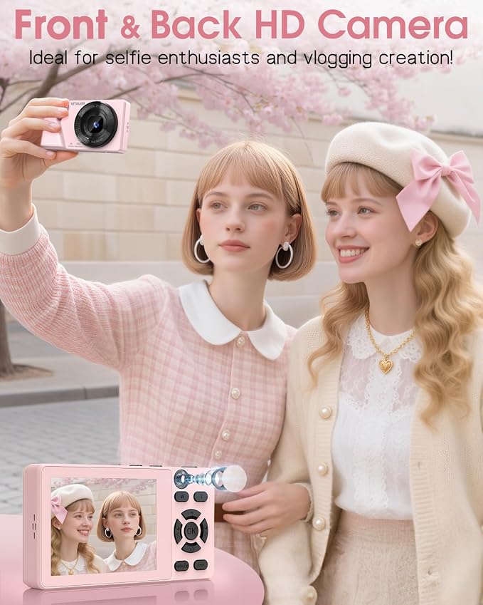 Digital Camera with Front Rear Lens, Autofocus 64MP 4K Camera