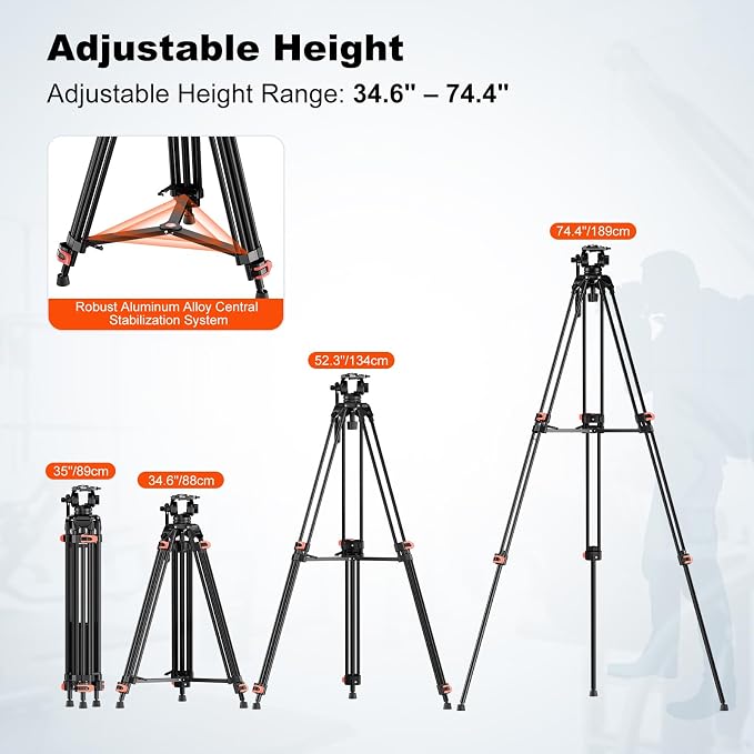 COMAN 74.4" Video Tripod, Heavy Duty Camera Tripod
