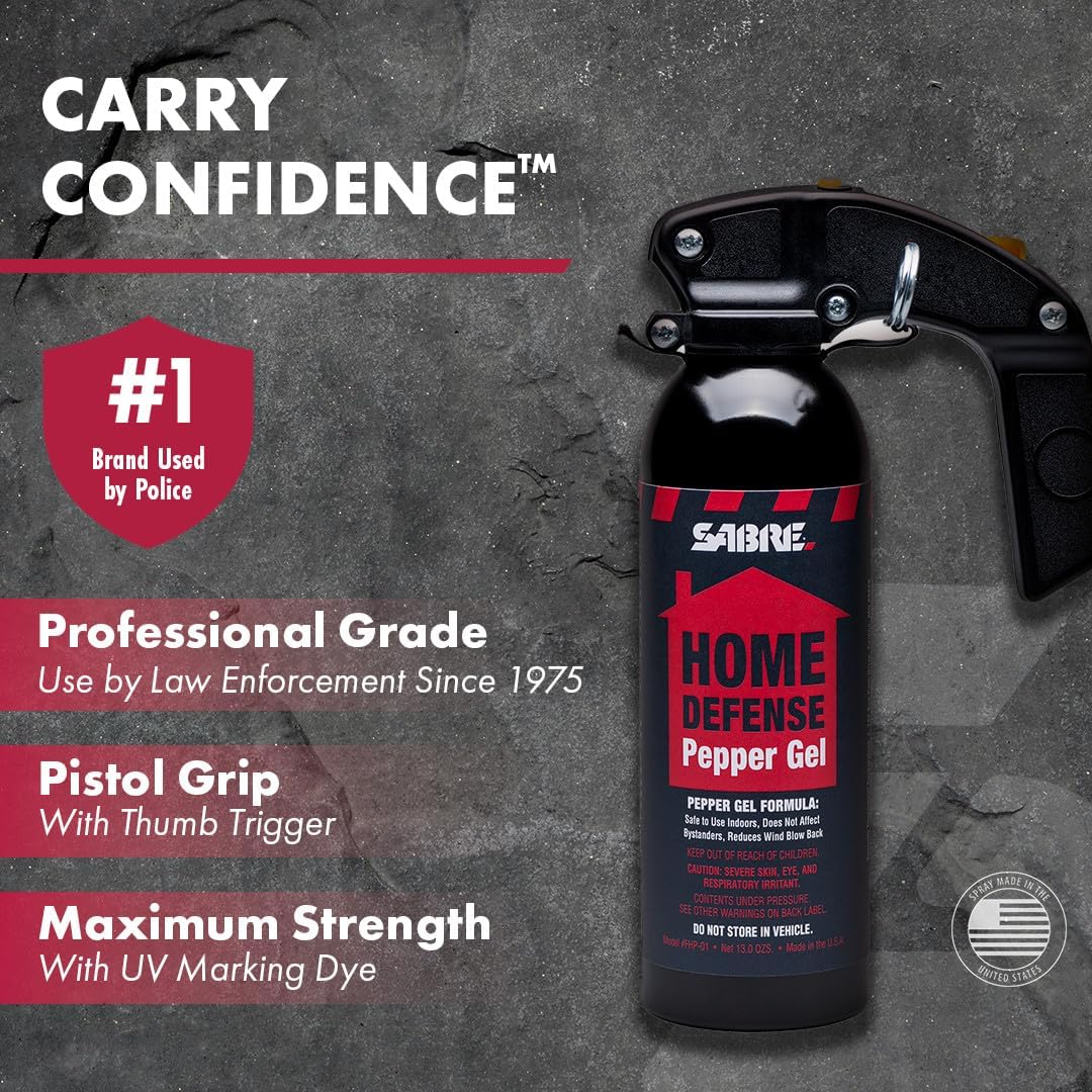 SABRE Red Home Defense Pepper Gel - Max Strength OC Spray with Wall Mount & UV Marking Dye | 32 Bursts