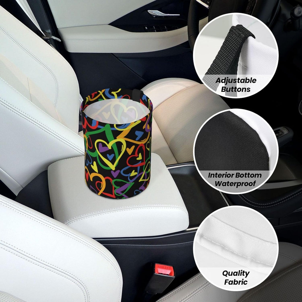 Heart Car Trash Can,Car Accessories Waterproof Car Organizer Foldable Portable Trash Bin Can Be Hung on The Back Seat Garbage Can for Various Cars