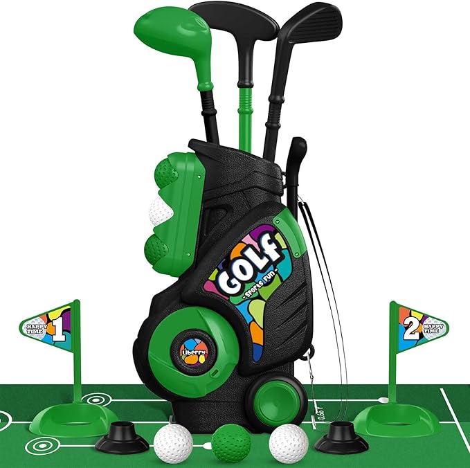 Liberry Toddler Golf Set for Boys Girls Age 2 3 4, Kids Golf Cart with Putting Mat, Outdoor Indoor Sports Toys Birthday Gifts, Black