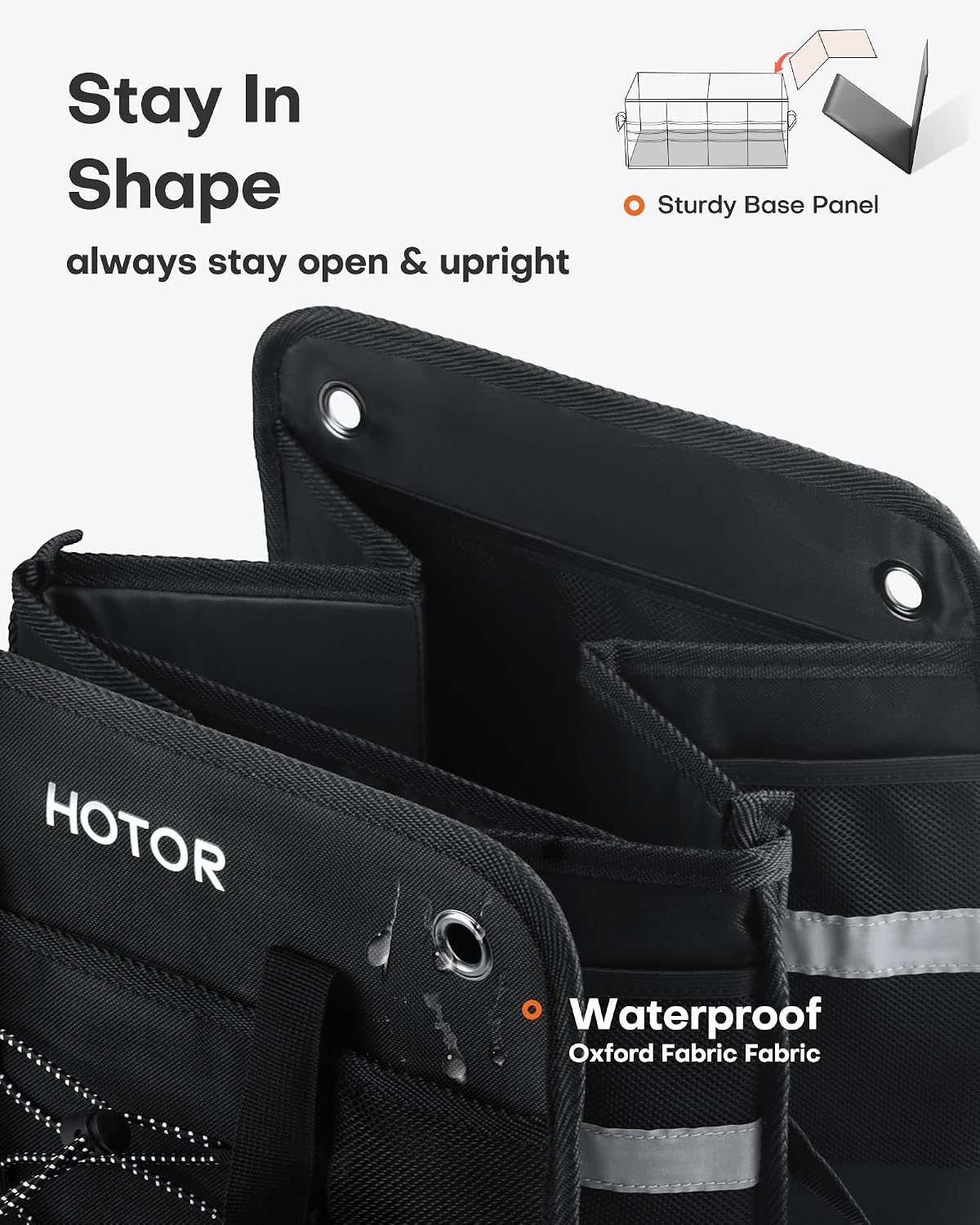 HOTOR Trunk Organizer for SUV – Car Storage Box with Reflective Strips, Collapsible Car Organizer with Large Capacity, Essential Car Accessories for Truck, Van & Sedan, Black, 22.1" x 13.0" x 12.0"