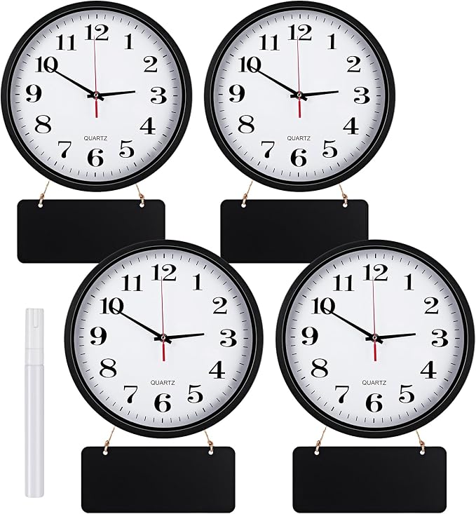 Silent Wall Clocks with Chalkboards and Marker, Battery Operated Round Multi