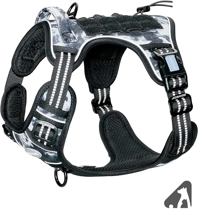 AUROTH Tactical Dog Harness for Small Medium Large Dogs No Pull Adjustable Pet Harness Reflective K9 Working Training Easy Control Pet Vest Military Service Dog Harnesses (L, Black Ink)