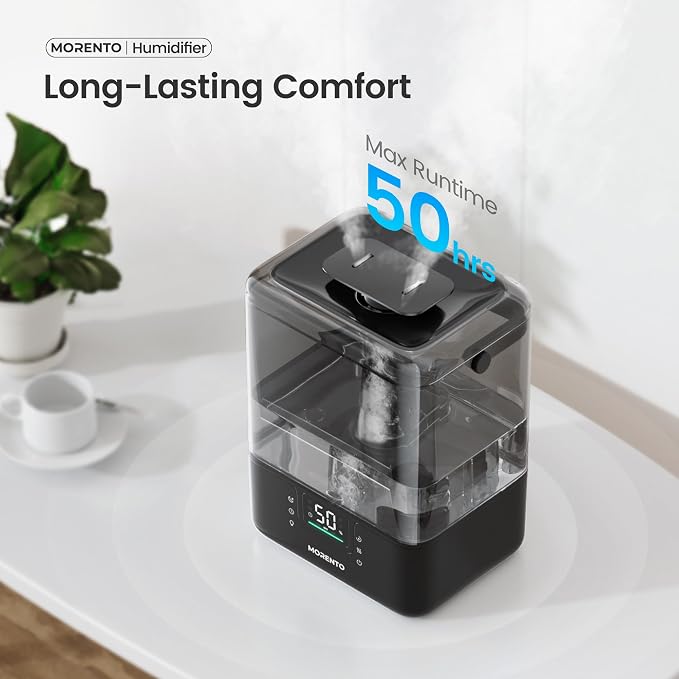 Smart Humidifiers for Bedroom Large Room Home, 6L Cool Mist Top Fill Humidifier with Essential Oil Diffuser, Smart App & Voice Control, for Nursery & Plants, Black, 1 Pack + 7 Color NightLight