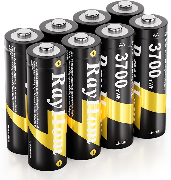 8 Pack AA Lithium Rechargeable Batteries, 3700mWh High Capacity, 1.5V Constant