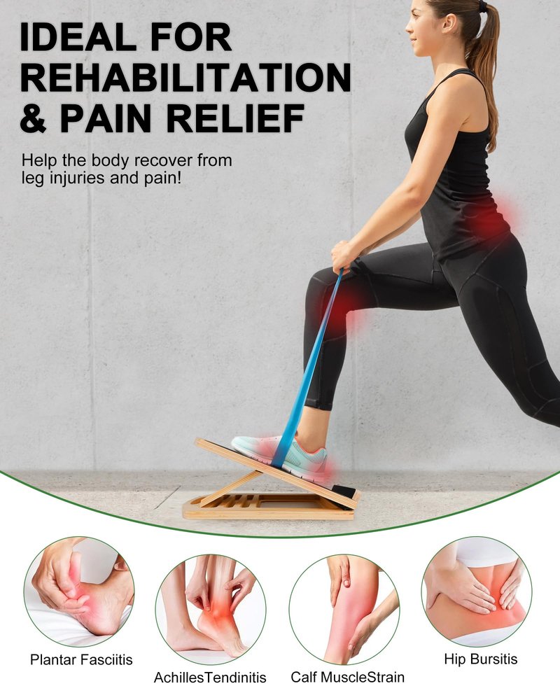 Slant Board for Calf Stretching, Adjustable Wooden Incline Board with Anti Slip Barrier, 300LB Capacity Portable Calf Stretcher for Physical Therapy, Squats, Ankle & Heel Support at Home/Gym