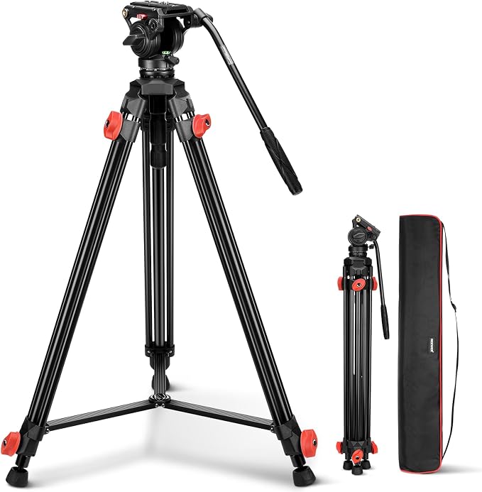 NEEWER Video Tripod with Fluid Head, Heavy Duty Aluminum Compact Portable