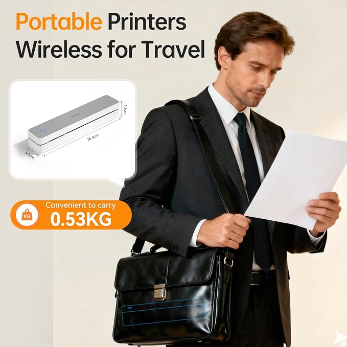 PRT Portable Printer Wireless for Travel, Support 8.5x11 US Letter&A4 Thermal