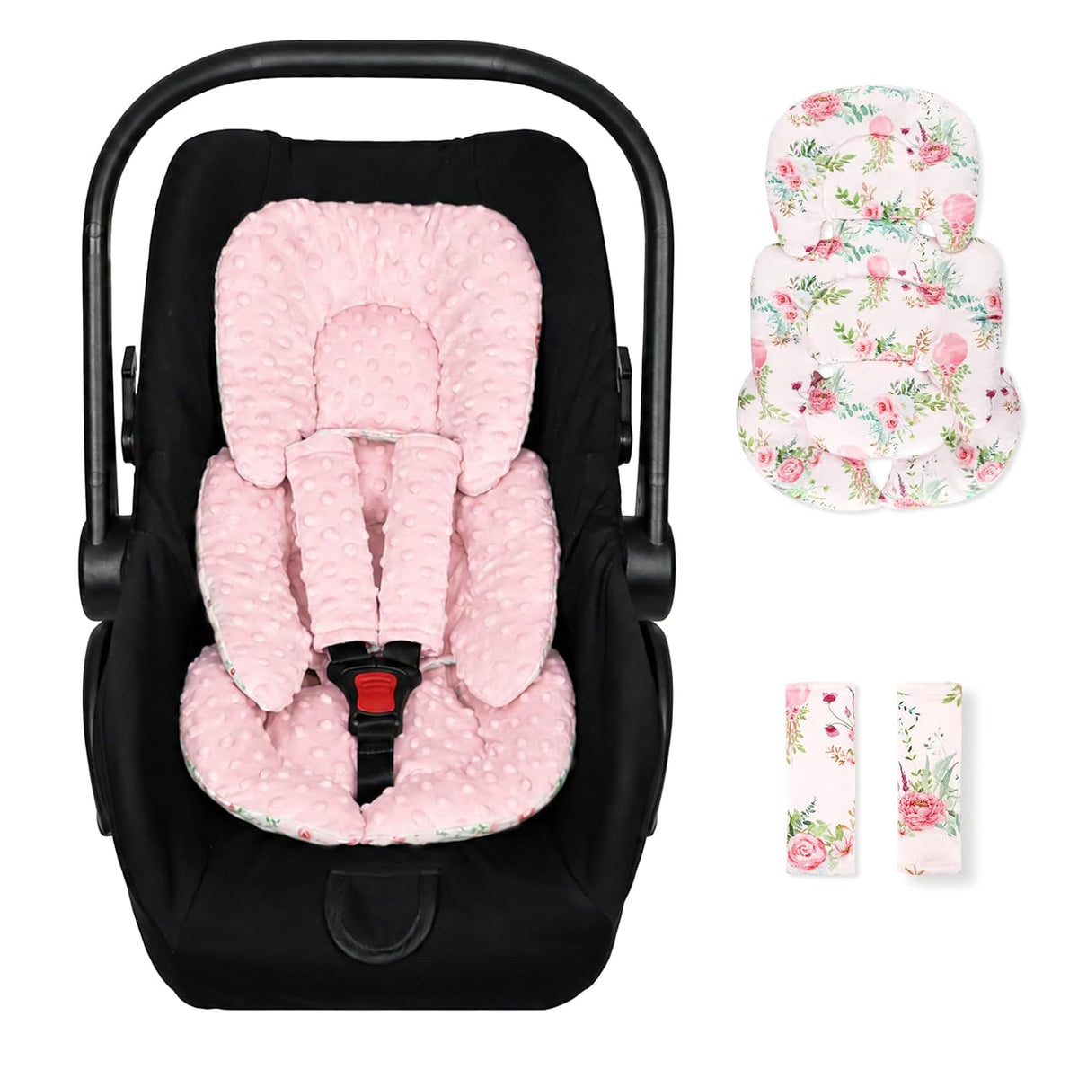 Infant Car Seat Insert, Car Seat Head Support Baby with 2 Covers, Ultra-Soft Newborn Carseat Insert, Perfect for Car Seat, Stroller, Swing, Animals