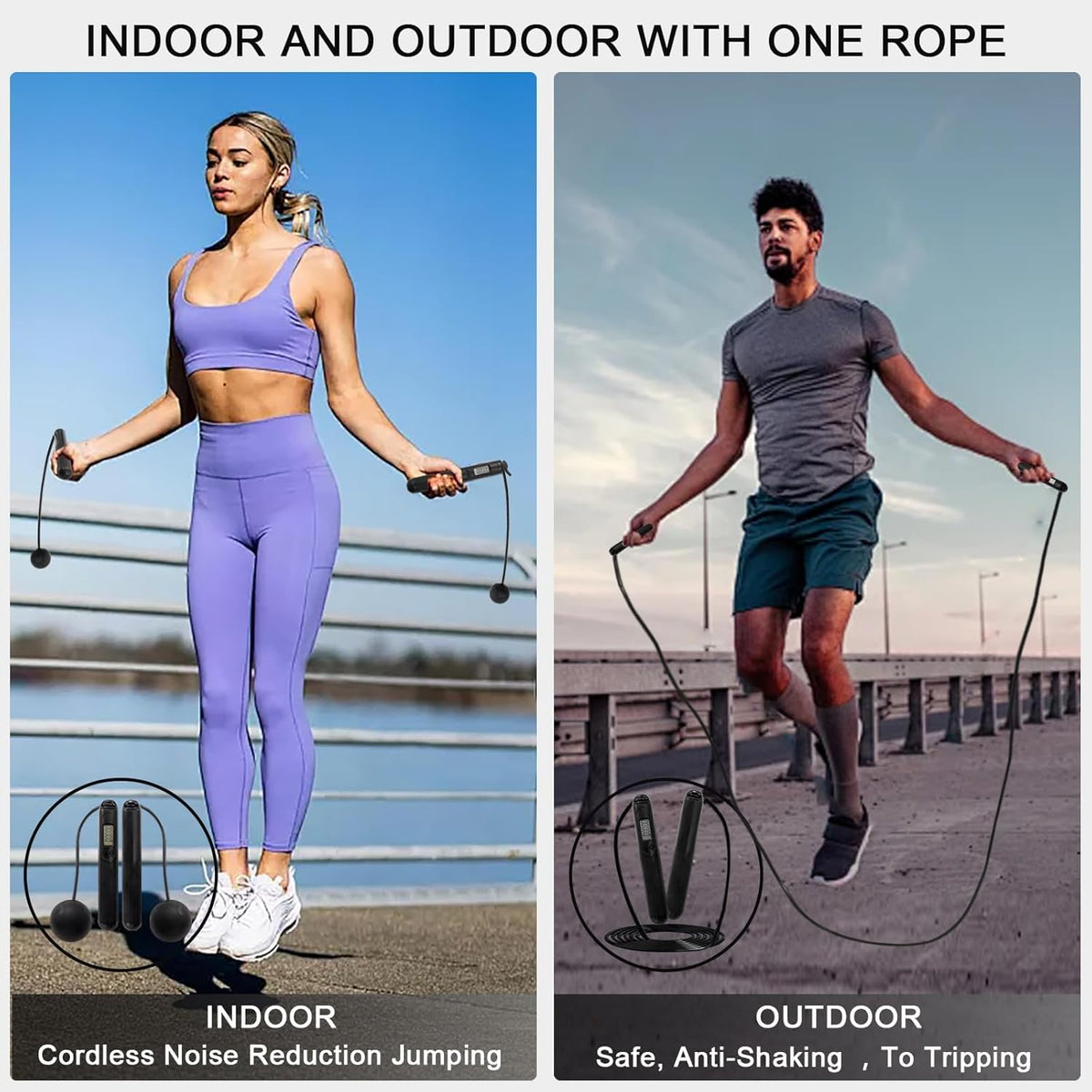 Skiennix Smart Jump Rope - 2-in-1 Weighted Corded & Cordless Design with LCD Display | Adjustable Length for Home Gym Fitness