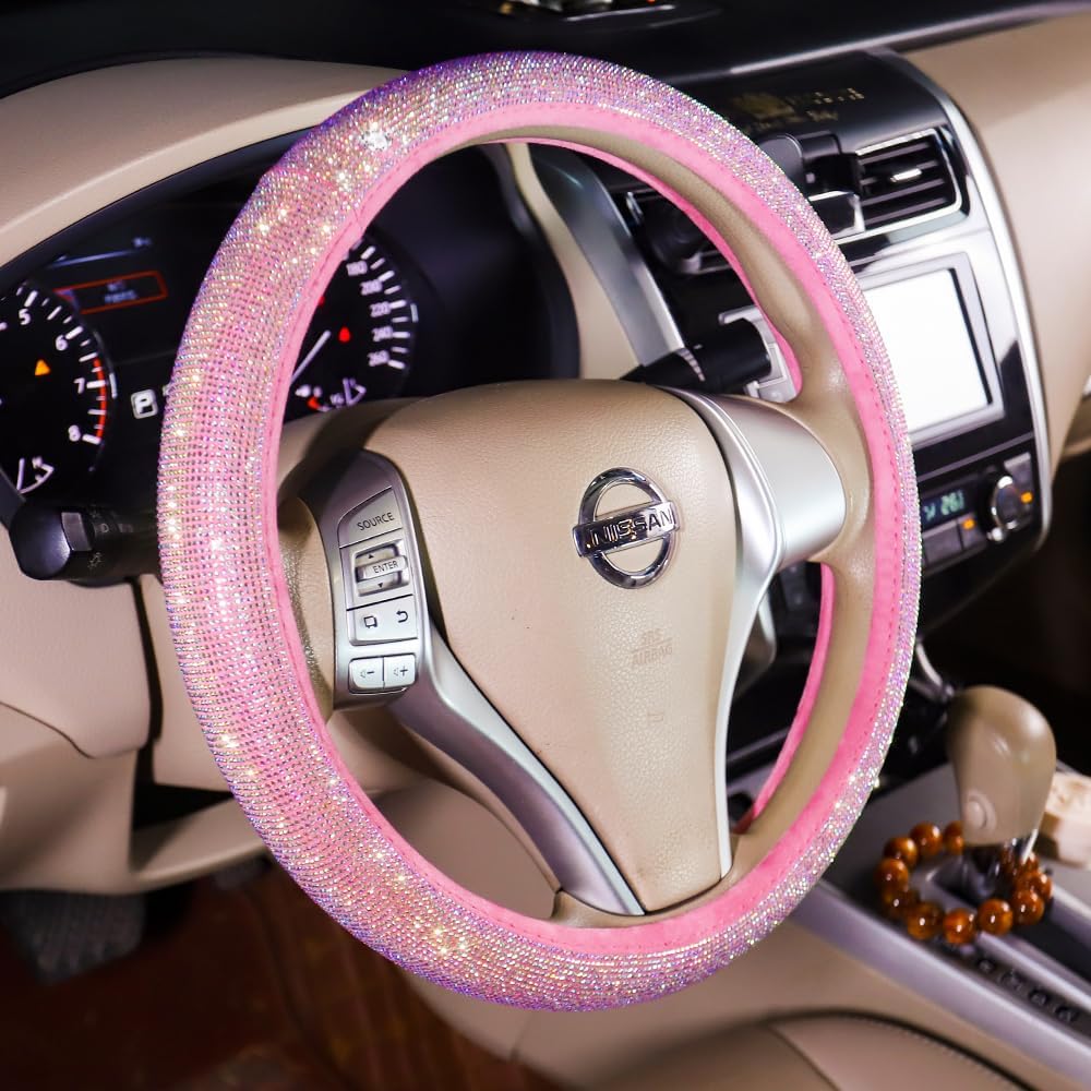 Car Steering Wheel Cover Pink for Women Bling Accessories Diamond Universal