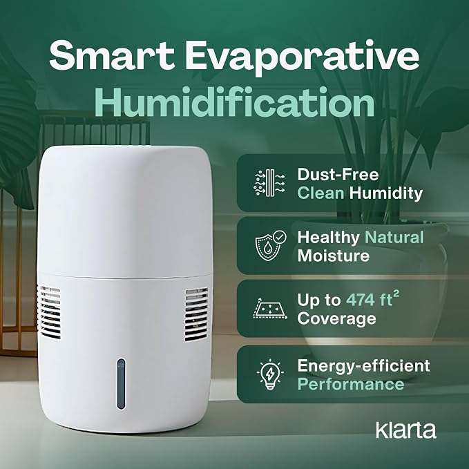 Smart Evaporative Humidifier with App Control & 3L Tank – Mist-Free, No White Dust – Quiet Operation for Better Sleep – Klarta Humea Beige