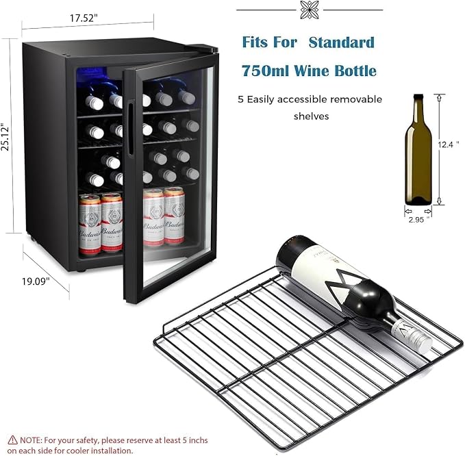 Antarctic Star Wine Cooler Beverage Refrigerator Mini Fridge 2.4 cu.ft | 16 Bottle Capacity, Clear Glass Door Quiet Freestanding Cellar for Beer Soda Bar
