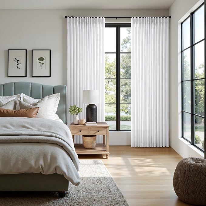 Memory Trained Pinch Pleated Curtains 92 Inches Long, Viral Linen Pinch Pleat