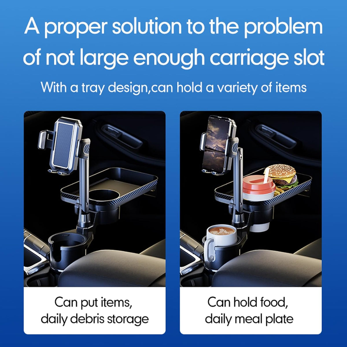 Car Cup Holder Multifunctional Cup Holder Expander with ° Rotation Tray Mobile Phone Holder Adjustable Base to Front Back Seat Organizer (Size L)