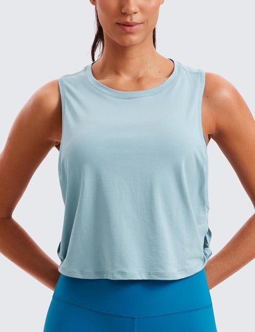 CRZ YOGA Pima Cotton Tank Tops for Women - Loose Crop Sleeveless Workout Shirt | Athletic Gym Wear