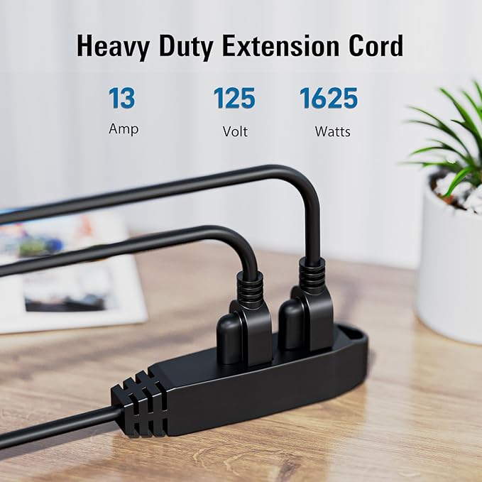 K KASONIC - 3-Feet 3 Outlet Extension Cord, UL Listed, 16/3 SJTW 3-Wire Grounded, 13 Amp 125 V 1625 Watts, Multi-Outlet Indoor/Outdoor Use, Black