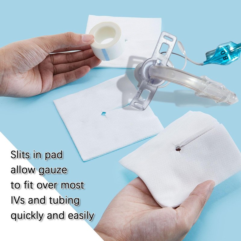 Timgle 400 Pcs 2" x 2" Split Gauze Pads 6 Ply Split Drain Sponge Gauze Non Woven Slit Bandage Sponges with Tape for Wound Care Tubes Drains Supplies