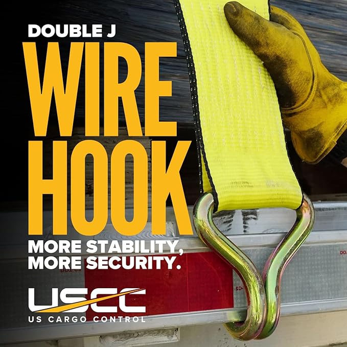 US Cargo Control J Hook Ratchet Straps 4 Inch x 27 Foot (4 Pack), 5,400 LBS Working Load Limit, Yellow 4 Inch Ratchet Straps Heavy Duty for Flatbed Trailers, Professional Flatbed Hauling
