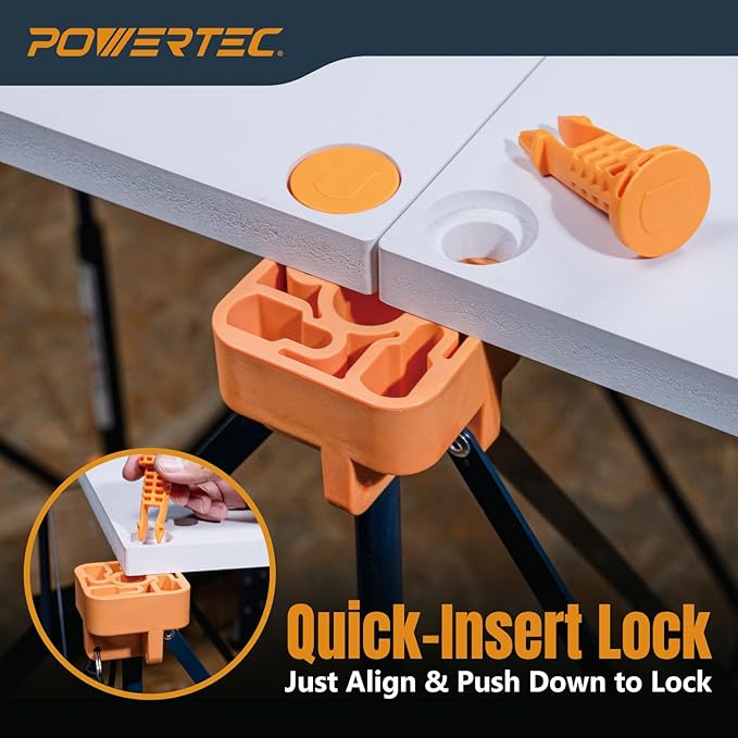 POWERTEC 72309 Arachni-Flex 24" x 48" PVC Waterproof Foldable Workbench Tabletop w/Carrying Bag - Portable Work Surface with Pre-drilled Dog Holes & Quick-Insert Locks, Ideal for Working Projects