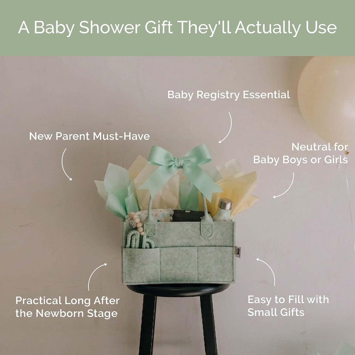 Parker Baby Diaper Caddy - Nursery Storage Bin and Car Organizer for Diapers and Baby Wipes - Sage Green, Large