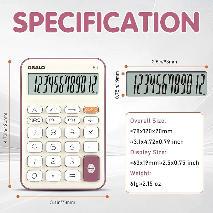 Pendancy Small Desk Calculator Cute, 12 Digit LCD Display, Basic Function