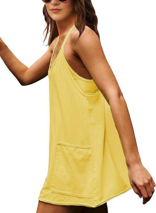 Lentta Women's Athletic Mini Dress - Sleeveless V-Neck Sundress with Built-In Shorts | Comfortable Fit