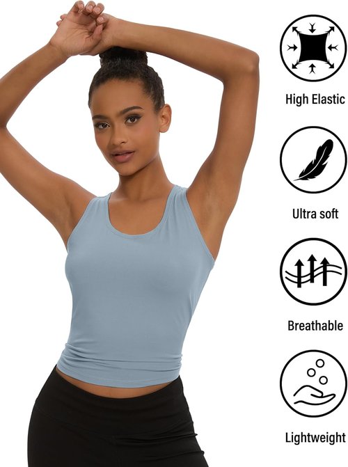 Dalavch Women's Workout Racerback Tank Tops - 5 Pack Spandex Crop for Yoga & Gym Activities
