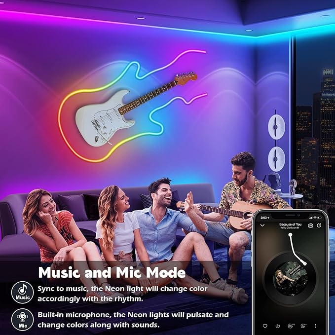 LETIANPAI 15Ft Neon Rope Lights,Flexible Led Rope Lights Control with App/Remote,Multiple Modes Music Sync Gaming RGB Led Neon Lights for Bedroom Outdoor