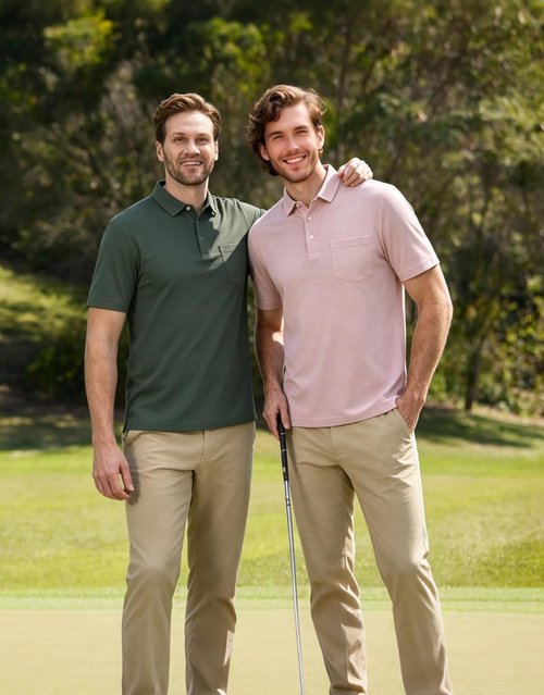 M MAELREG Golf Shirts for Men - Lightweight Moisture-Wicking Polo with Pocket | Short Sleeve, Heather Design