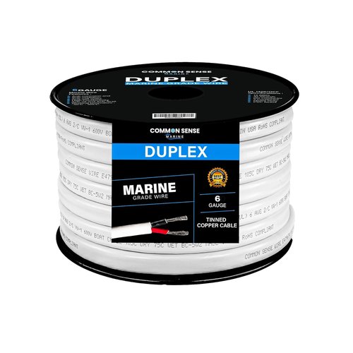 Duplex Flat Marine Wire - Tinned Copper Boat Cable by 6/2 AWG UL 1426 - Red/Black - 30 Feet