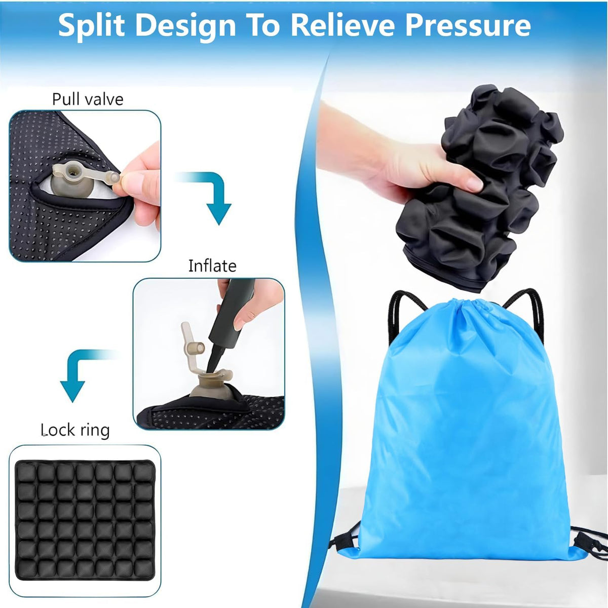 Inflatable Seat Cushions for Travel,42 Cells Ultra Withstand Weights and Non-Slip, Pressure Relief Seat Cushion for Airplane, Car, Wheelchair,Office Chairs, Pain Relief for Tailbone, Back, Sciatica
