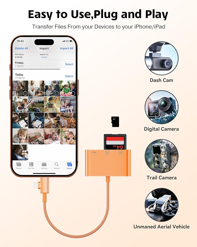 SD Card Reader for iPhone iPad Camera