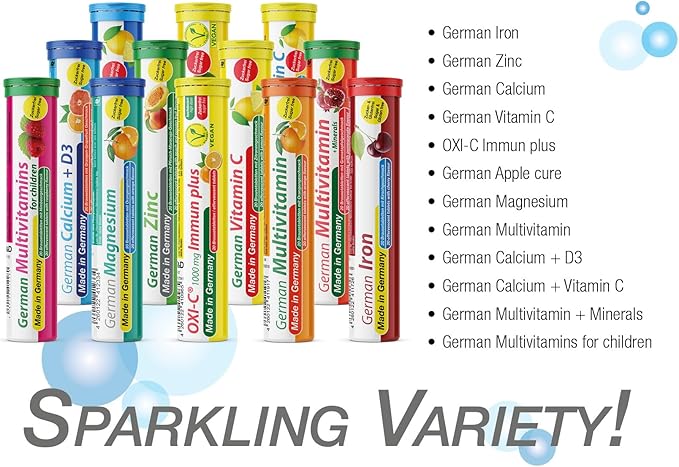 German Calcium + VIT. D - 40 Vegetarian Drink Effervescent Tablets - Orange-Grapefruit Flavor - Made in Germany