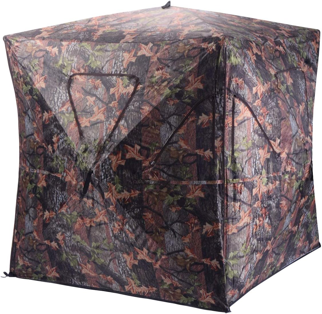 Tangkula 3 Person Pop up Ground Blind, Portable Hunting Blind with Mesh Windows, Carrying Bag & Ground Stakes, Camouflage Hunting Tent with Hub System, Camo Deer Blinds for Hunting
