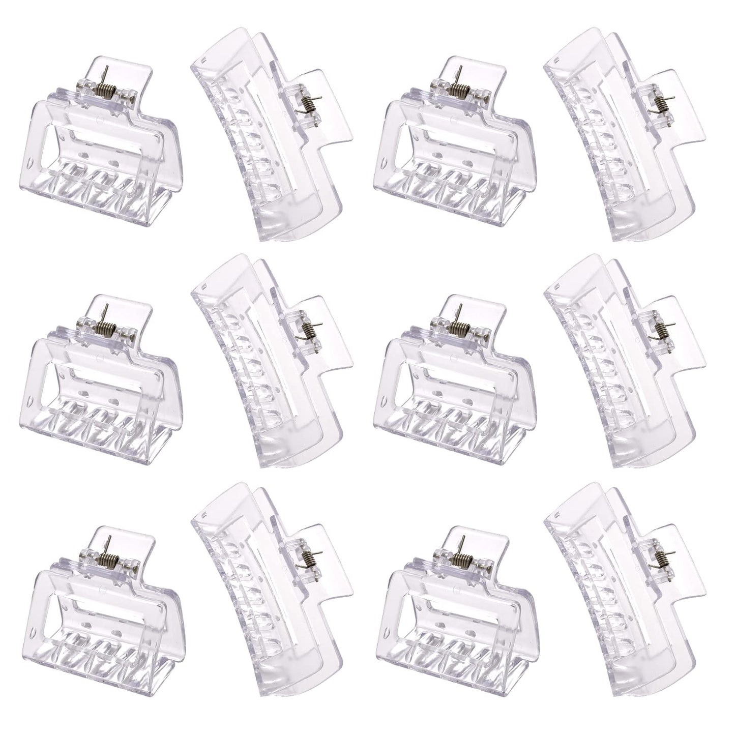 Alemaky 12 Pack Clear Square Claw Clips, Big And Small Neutral Rectangle Hair Claw Clips, Non-Slip Matte Large Hair Clips For Wo