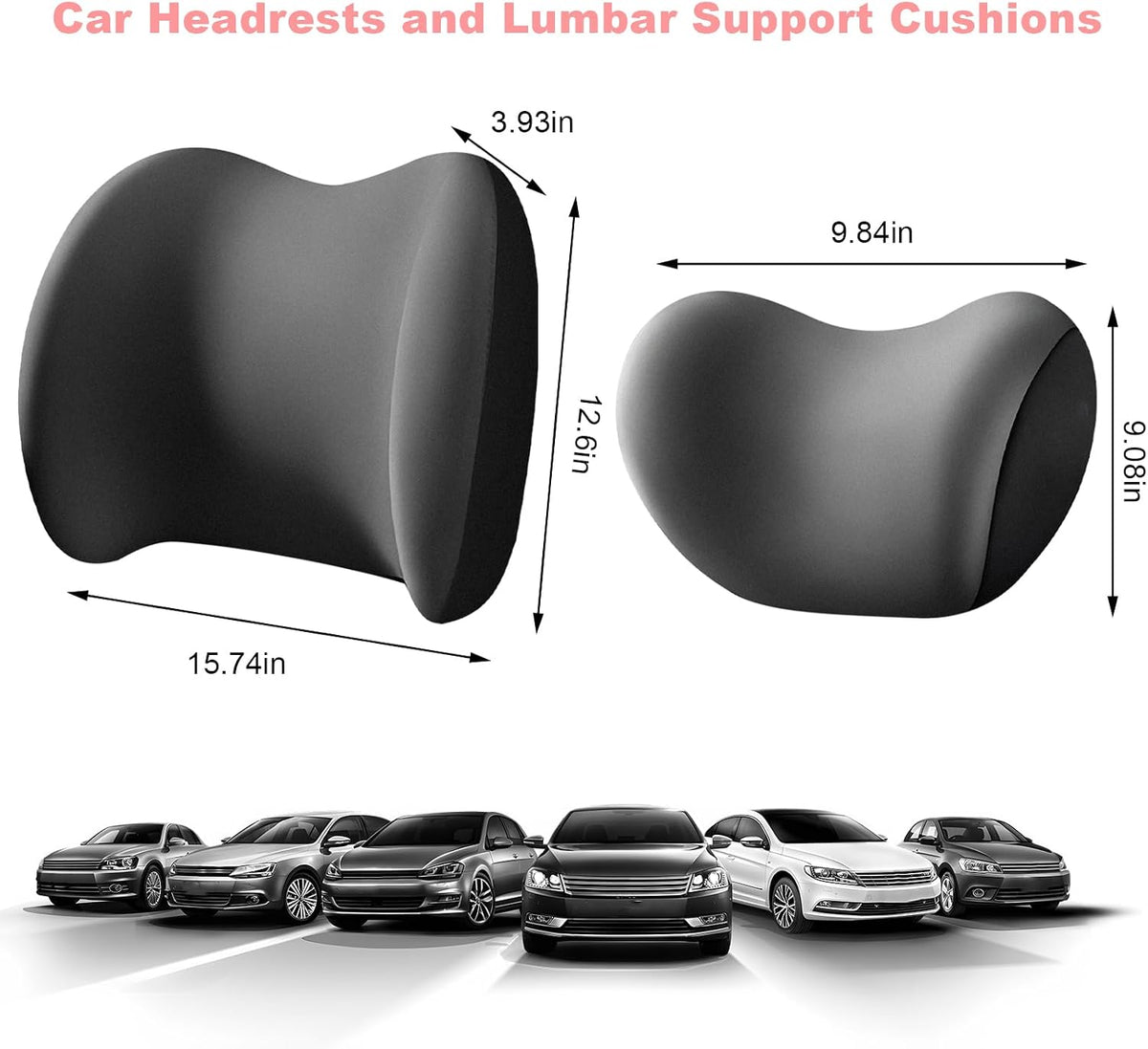 2 PCS Car Headrest & Lumbar Support Cushion, Breathable Memory Foam Auto Neck Lumbar Support Pillow w/Adjusatble Strap, Ergonomic Vehicle Seat Headrest Neck Rest Cushion (Dark Gray)