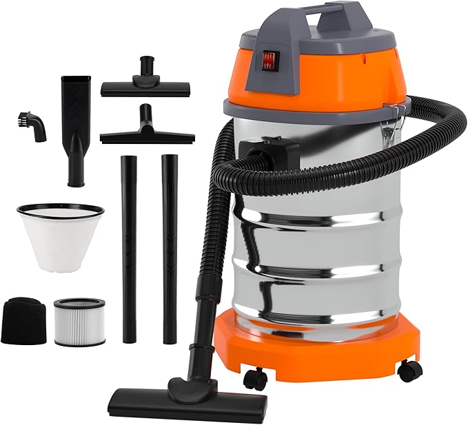 3200W Wet Dry Vacuum Cleaner 10 Gallon 8HP Peak Horsepower Stainless Steel Shop Vac for Garage, Car, Home & Workshop High Suction Power 360° Swivel Wheels, Blower Function & Multiple Attachments