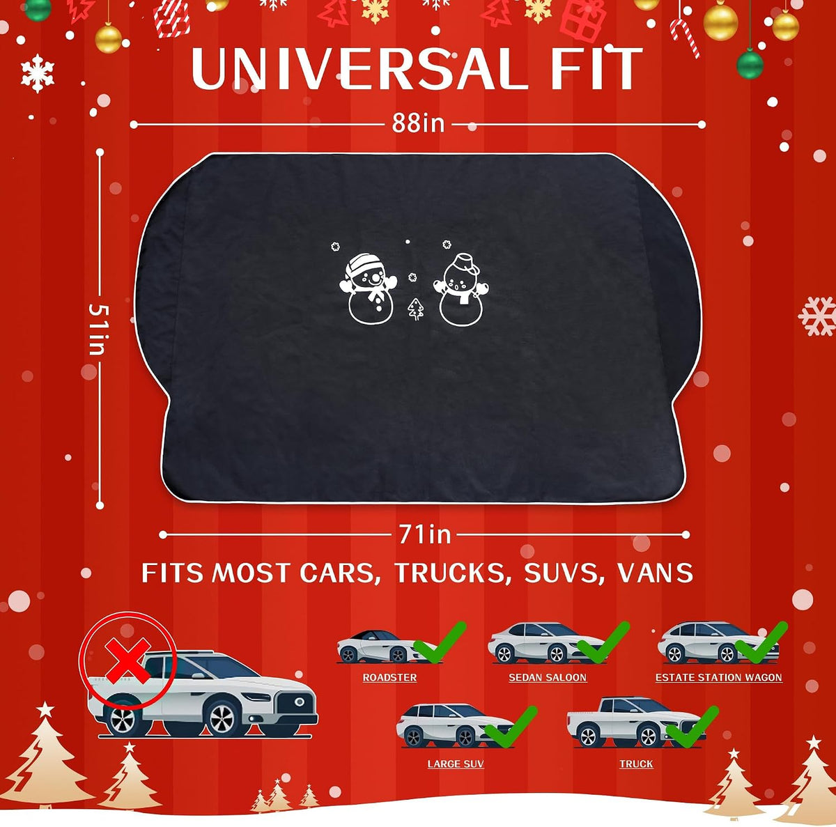 MeetYr Life Windshield Cover for Ice and Snow | Heavy Duty 600D Oxford Fabric | Secure Fit Waterproof Frost Cover | Winter Car Accessories |White Elephant Gifts for Adults for Men(71x50)